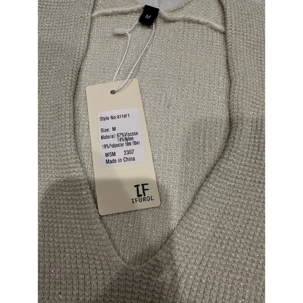 IFUROL Metallic Knit V-Neck Sweater Vest Champagne Gold Shimmer 8116F1 Medium - Picture 4 of 4
